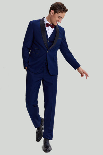 Men's Navy 3-piece One Button Slim Fit Ball Suits